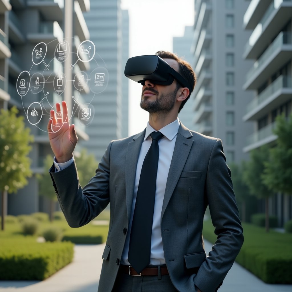 (Ultra-realistic condo manager in a charcoal gray suit, set in a modern luxury condominium environment with high-rise buildings and manicured green landscaping, medium shot, interacting with floating holographic icons of access control, financial dashboards and space reservations, confident and focused expression, cinematic lighting, shallow depth of field, highly detailed textures, realistic skin, photographic realism, 8k resolution --ar 1:1 --v 6)