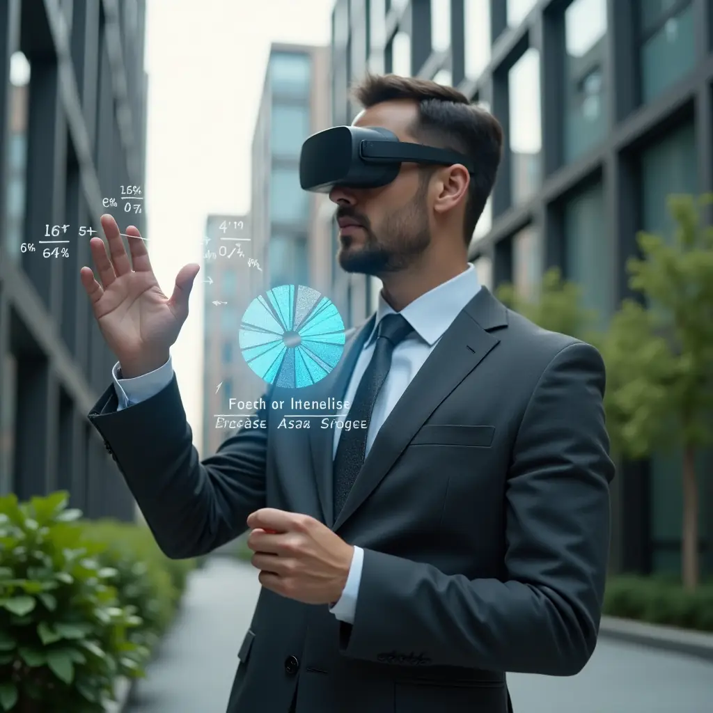 (Ultra-realistic condominium manager in a charcoal gray tailored suit, set in a modern luxury condominium environment with high-rise buildings and meticulously landscaped greenery, examining a holographic pie chart with highlighted fractional percentages, projecting precise mathematical formulas in midair, confident and focused expression, cinematic lighting, shallow depth of field, highly detailed textures, realistic skin, photographic realism, 8k resolution --ar 1:1 --v 6)